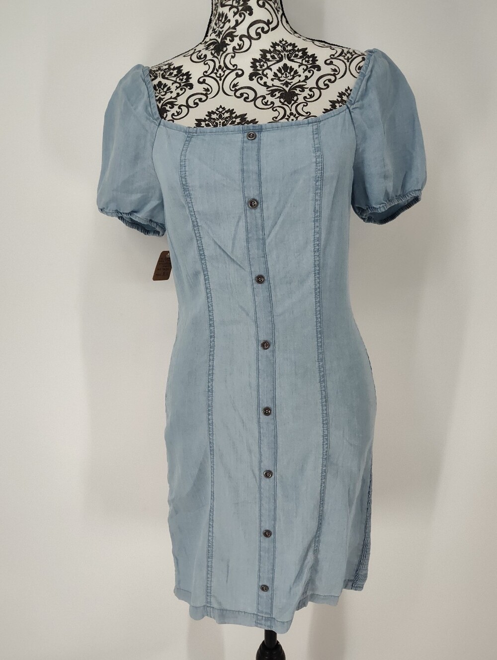 Love Tree Women's Light Blue Puff Sleeve Button-Front Mini Dress Size Large